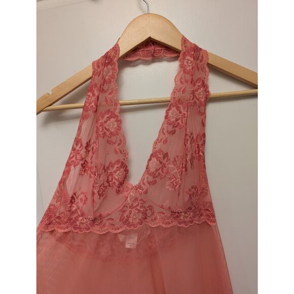 Victoria's Secret Babydoll Halter Mini Dress Sheer Mesh Floral Lace‎ Lingerie - Picture 2 of 4